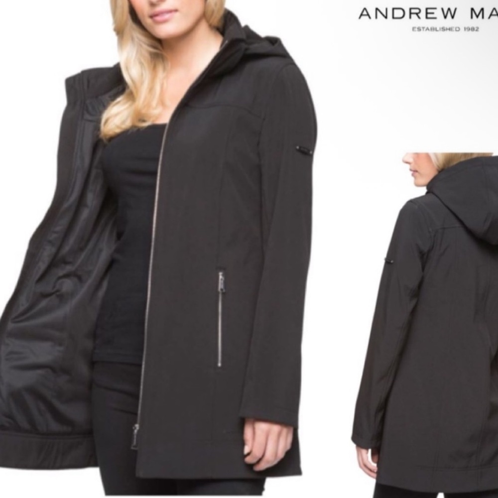 ANDREW MARC Waterproof Softshell Zip Front Trench Coat in Classic Black Size S - Picture 12 of 12